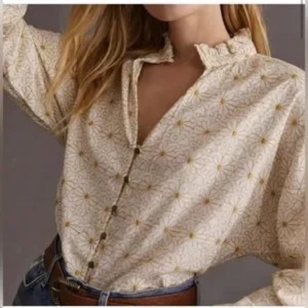 Pilcro the Tavi Cream and Gold Floral button down